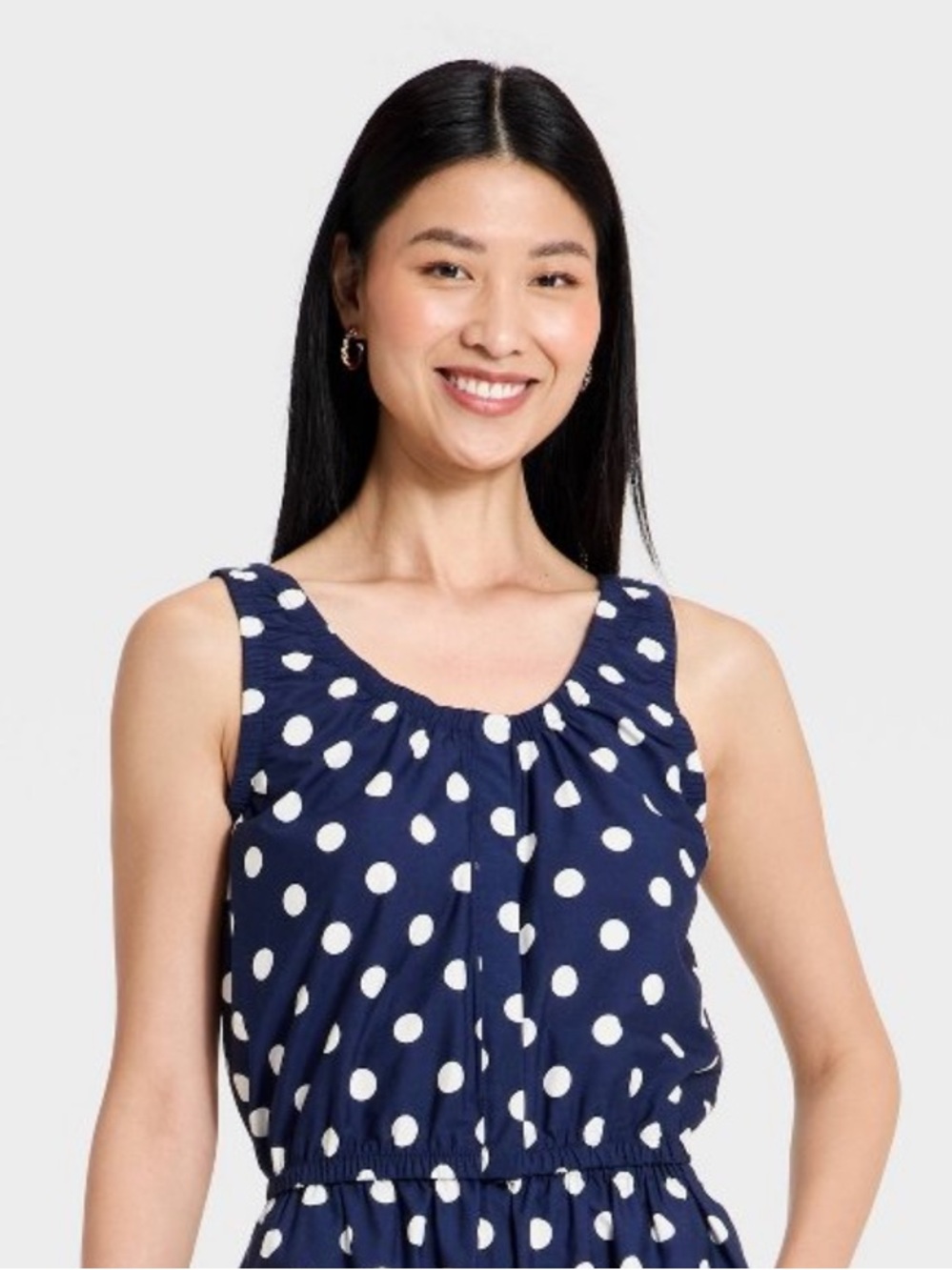 Navy Polka Dot Sleeveless Button Down Top